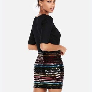 Express Black and Gold Sequin Mini Skirt
